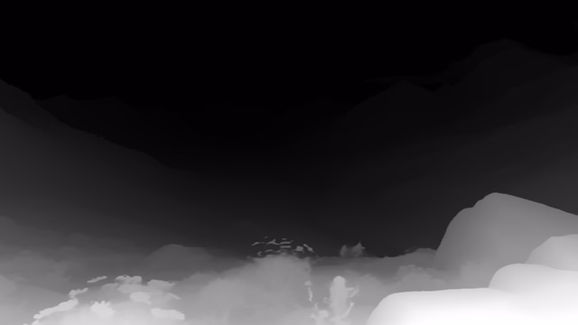 Depth Anything V2 Large depth map of Alpine valley