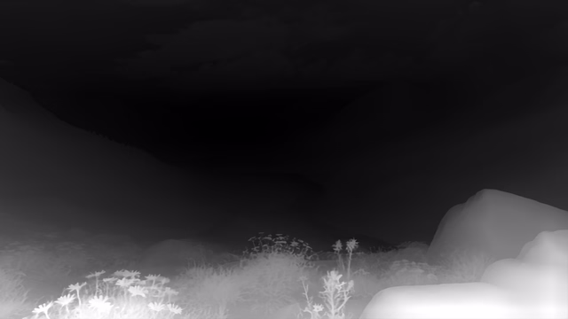 Depth Anything V2 Metric Indoor Large depth map of Alpine valley