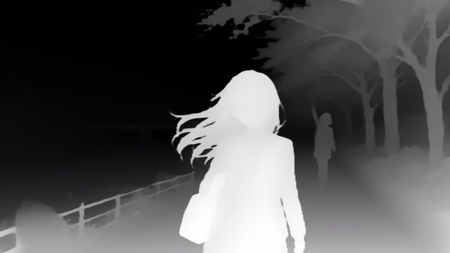 Depth Anything V2 Small depth map of Anime, cherry blossoms