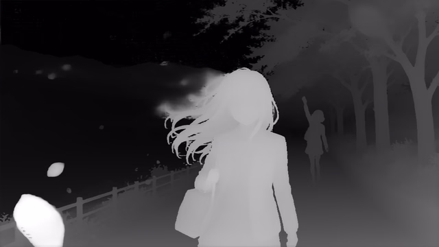 Depth Anything V3 Mono Large depth map of Anime, cherry blossoms