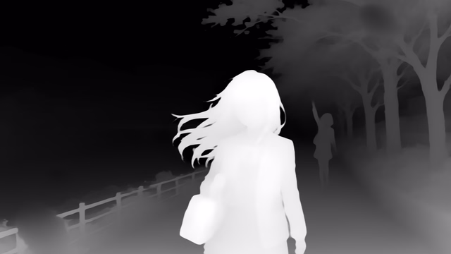 Depth Anything V1 Large depth map of Anime, cherry blossoms
