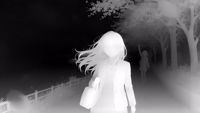 Depth Anything V2 Metric Indoor Large depth map of Anime, cherry blossoms
