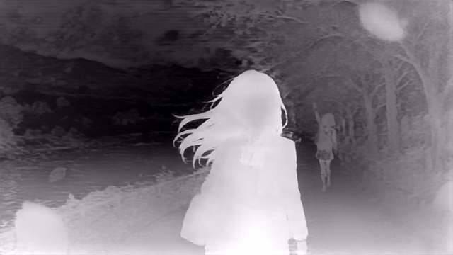 Depth Anything V2 Metric Outdoor Small depth map of Anime, cherry blossoms
