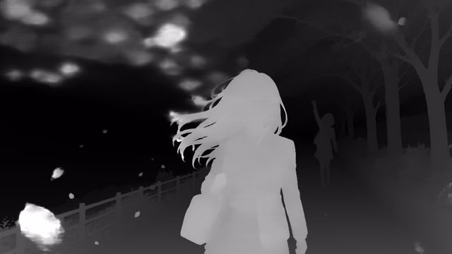Depth Anything 3 Giant 1.1 depth map of Anime, cherry blossoms