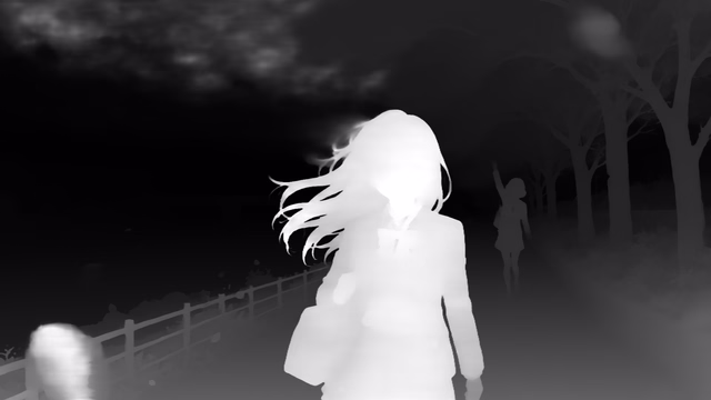 Depth Anything 3 Large 1.1 depth map of Anime, cherry blossoms
