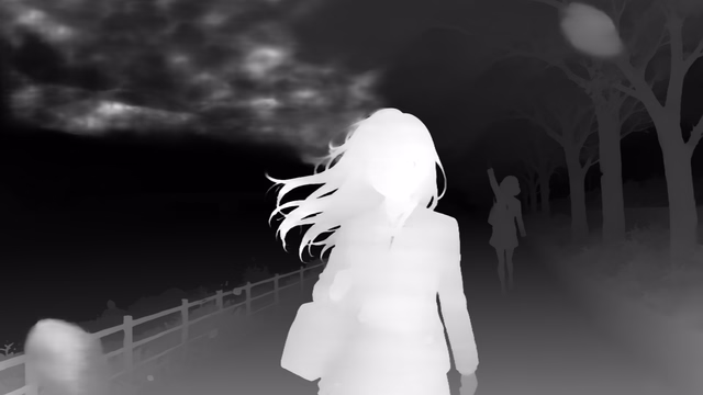 Depth Anything 3 Large depth map of Anime, cherry blossoms