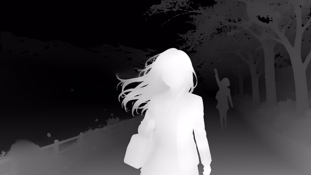 Depth Anything 3 Metric Large depth map of Anime, cherry blossoms
