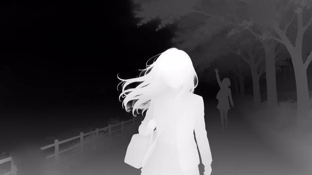 Depth Pro depth map of Anime, cherry blossoms