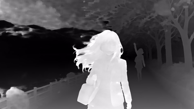 Metric3D v2 ViT-giant2 depth map of Anime, cherry blossoms