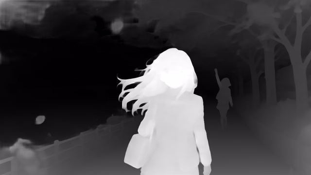 Metric3D v2 ViT-Large depth map of Anime, cherry blossoms