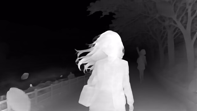 Metric3D v2 ViT-Small depth map of Anime, cherry blossoms