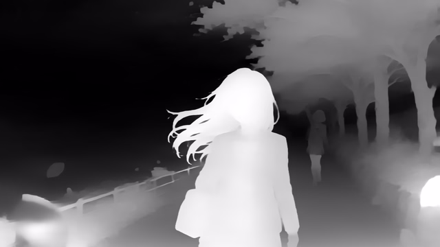 MiDaS 3.0 DPT-Large 384 depth map of Anime, cherry blossoms