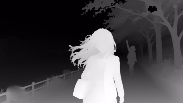 MoGe-2 ViT-L depth map of Anime, cherry blossoms