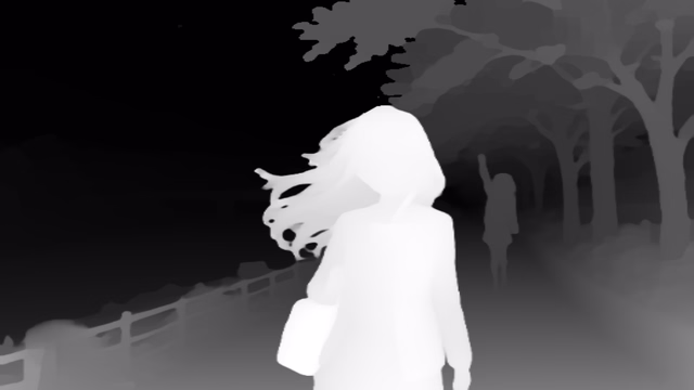 MoGe ViT-L depth map of Anime, cherry blossoms