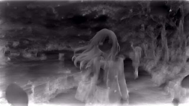 ZoeDepth NYU+KITTI depth map of Anime, cherry blossoms