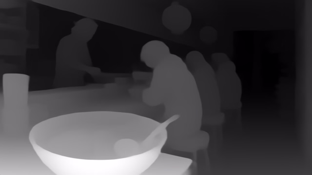 Depth Anything V1 Base depth map of Anime, ramen bar