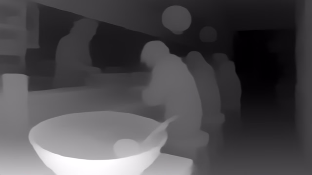 Depth Anything V1 Small depth map of Anime, ramen bar