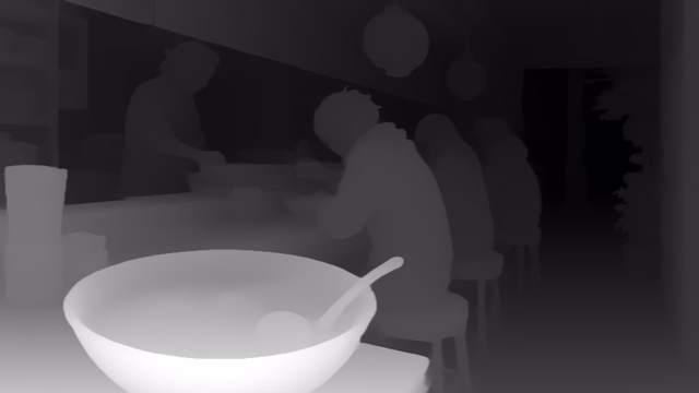 Depth Anything V2 Base depth map of Anime, ramen bar