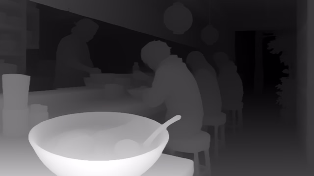 Depth Anything V2 Large depth map of Anime, ramen bar