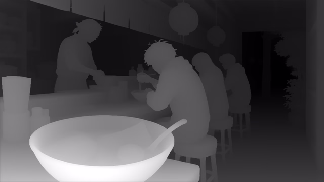Depth Anything V3 Mono Large depth map of Anime, ramen bar