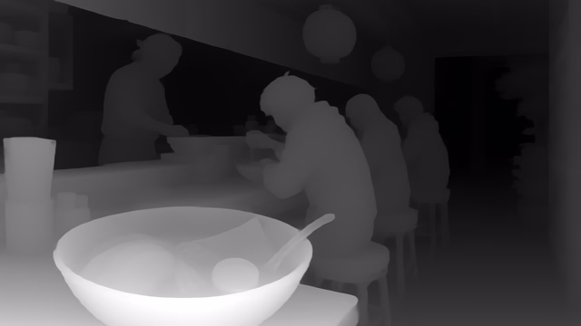 Depth Anything V1 Large depth map of Anime, ramen bar