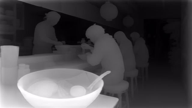 Depth Anything V1 ZoeDepth NYU depth map of Anime, ramen bar