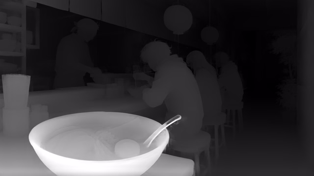Depth Anything V2 Metric Indoor Base depth map of Anime, ramen bar