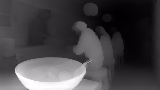 Depth Anything V2 Metric Indoor Small depth map of Anime, ramen bar