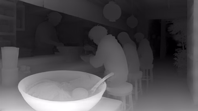 Depth Anything V2 Metric Outdoor Large depth map of Anime, ramen bar