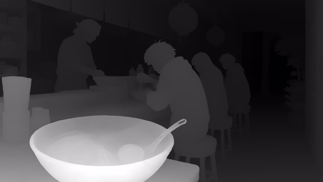 Depth Anything 3 Giant 1.1 depth map of Anime, ramen bar