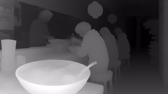 Depth Anything 3 Large depth map of Anime, ramen bar