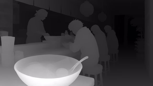 Depth Anything 3 Nested Giant-Large 1.1 depth map of Anime, ramen bar