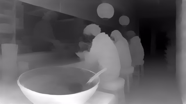 Depth Anything 3 Small depth map of Anime, ramen bar