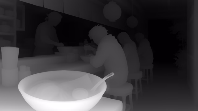Distill Any Depth Large depth map of Anime, ramen bar