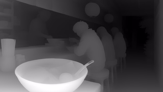 Distill Any Depth Small depth map of Anime, ramen bar
