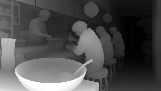 Lotus-D v2.0 Disparity depth map of Anime, ramen bar