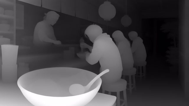Lotus-G v2.0 Disparity depth map of Anime, ramen bar