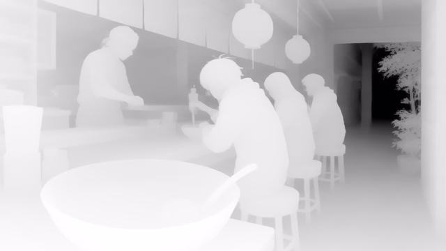 Marigold Depth v1.1 depth map of Anime, ramen bar
