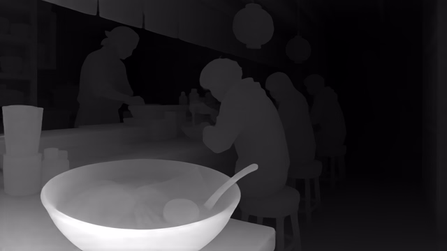 Metric3D v2 ViT-Large depth map of Anime, ramen bar