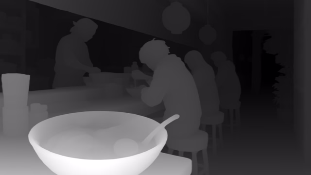 MoGe-2 ViT-L depth map of Anime, ramen bar