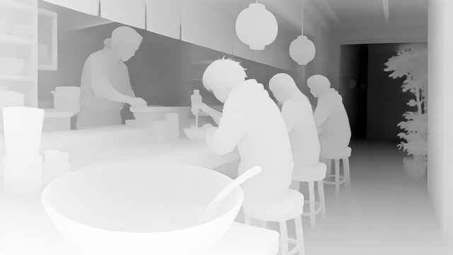 Stable Diffusion E2E-FT Depth depth map of Anime, ramen bar
