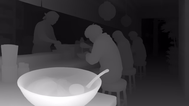 UniDepth v2 ViT-L depth map of Anime, ramen bar