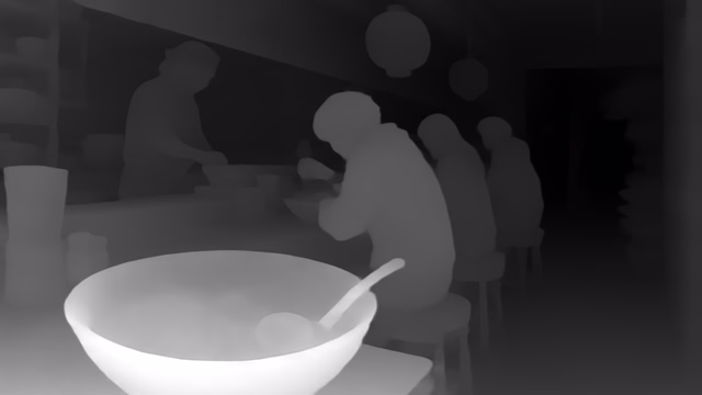 UniDepth v2 ViT-S depth map of Anime, ramen bar