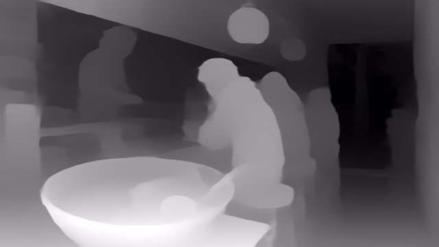 MiDaS DPT-Hybrid depth map of Anime, ramen bar