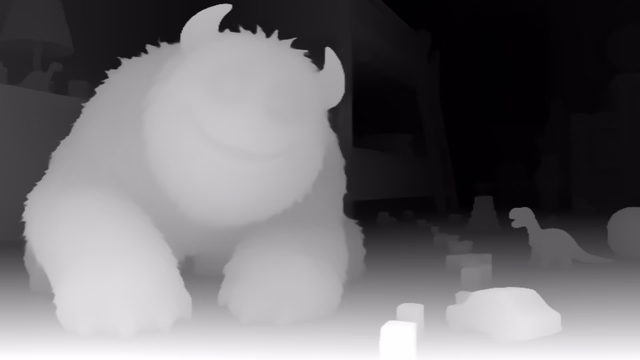 Depth Anything V2 Base depth map of CG animation, bedroom