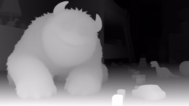 Depth Anything V2 Large depth map of CG animation, bedroom