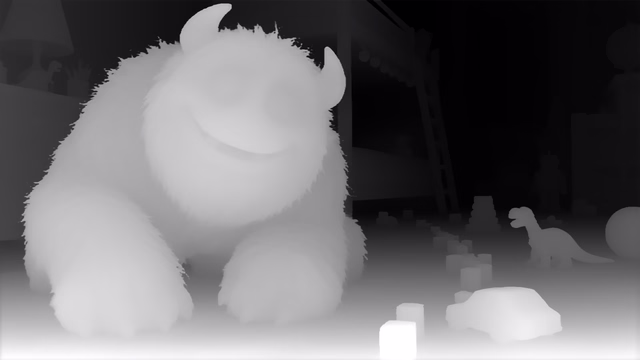Depth Anything V3 Mono Large depth map of CG animation, bedroom
