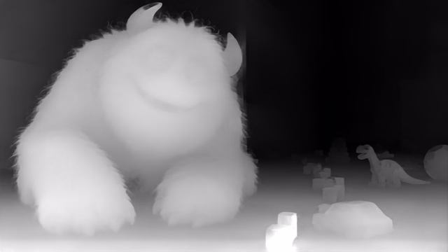 Depth Anything V2 Metric Indoor Small depth map of CG animation, bedroom