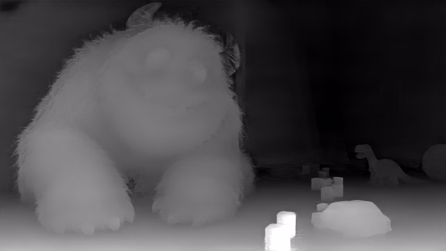 Depth Anything V2 Metric Outdoor Base depth map of CG animation, bedroom