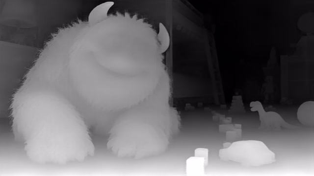 Depth Anything V2 Metric Outdoor Large depth map of CG animation, bedroom